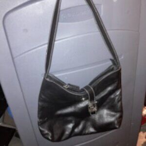 Lauren Ralph Lauren black leather shoulder bag with a silver-toned "RLL" logo